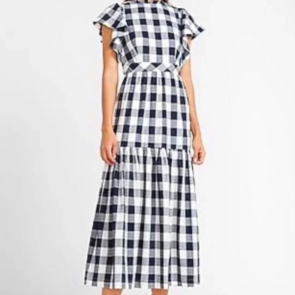 Blue and white gingham dress | Size 4 | Express